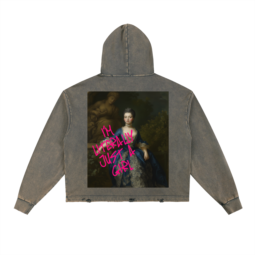 Vintage Washed Frayed-Hem Hoodie