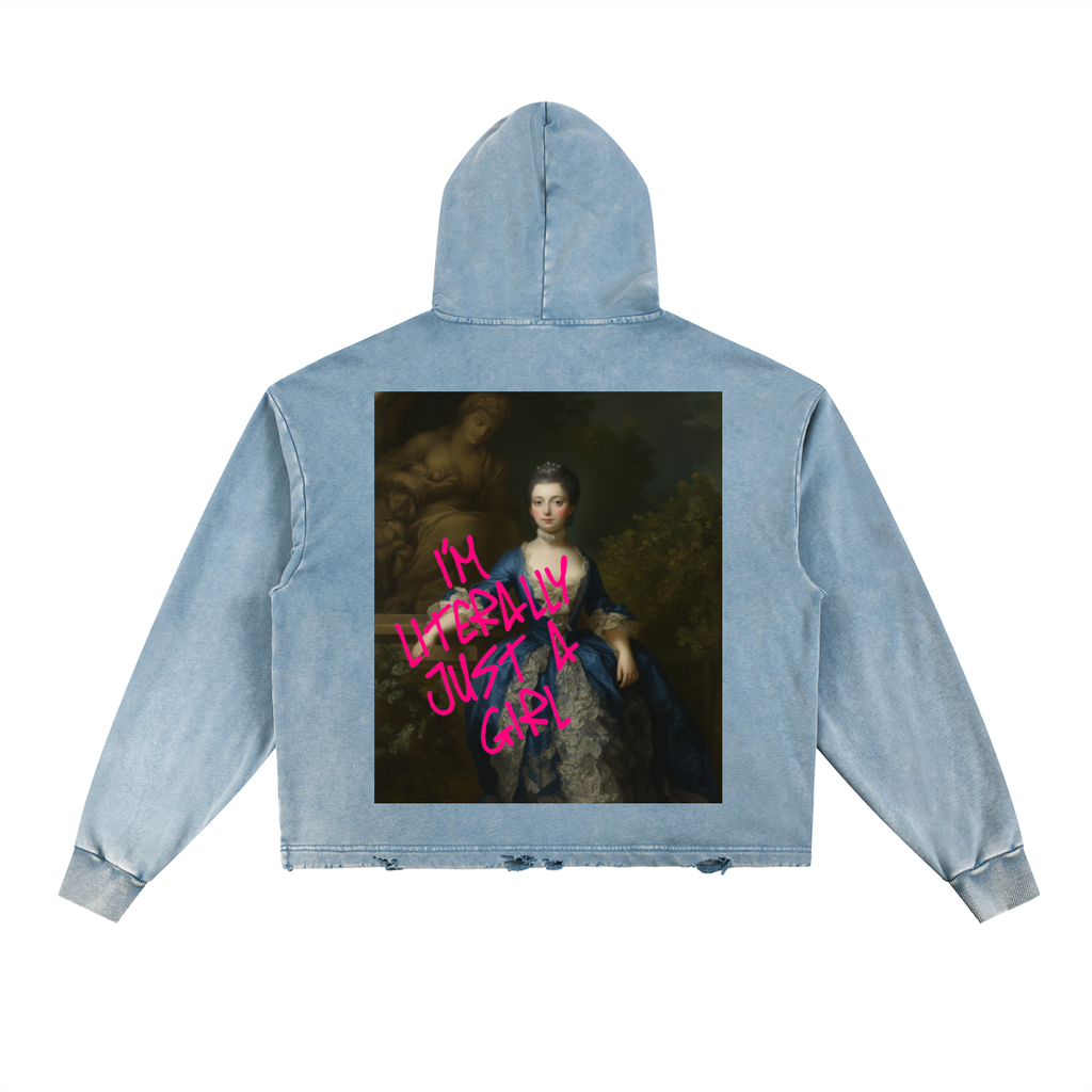 Vintage Washed Frayed-Hem Hoodie