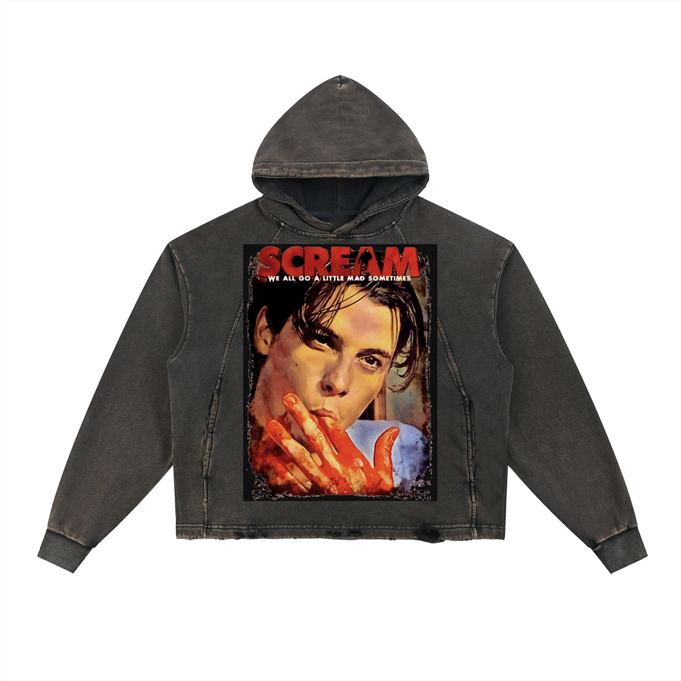 Vintage Washed Frayed-Hem Hoodie