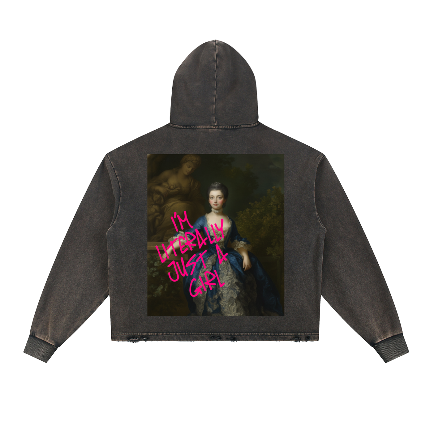 Vintage Washed Frayed-Hem Hoodie